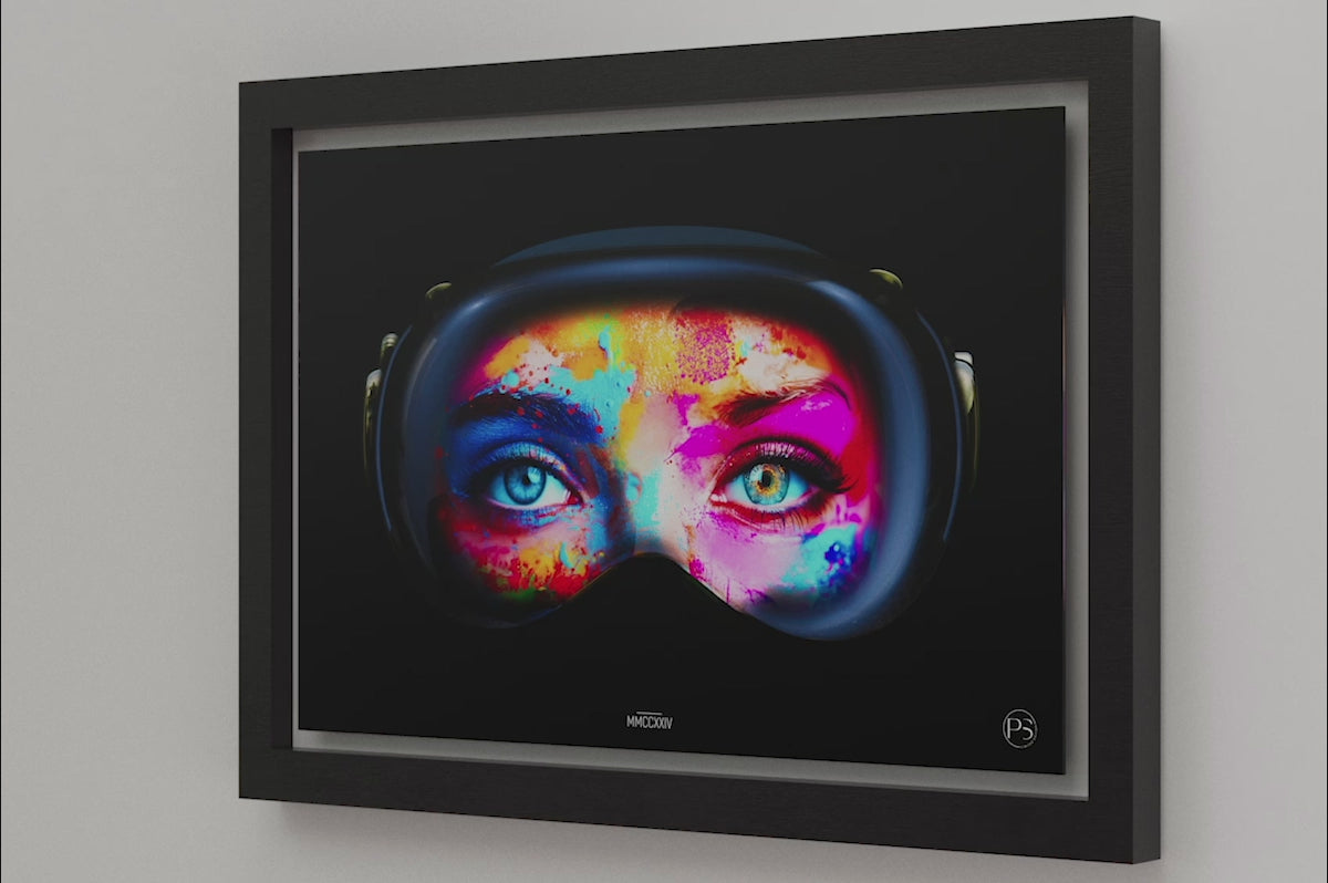 Future Vision - colourful female painted face in a state of the art AR/VR/XR headset